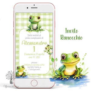 Invito digitale Ranocchio festa BAMBIN0, rana, animali invernali, mare, tartaruga, leone, primo compleanno, Battesimo,  comunione, cresima