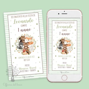 Invito BOSCO INCANTATO woodland invito festa - animali del bosco -  whatsapp, party kit, Nascita, Battesimo, compleanno, comunione, cresima