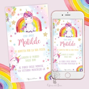 Invito Digitale whatsapp UNICORNO e ARCOBALENO festa personalizzabile  invito festa party kit, Battesimo, compleanno, 1 anno, 2 anni