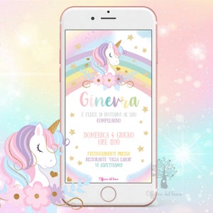 Invito Digitale whatsapp UNICORNO e ARCOBALENO festa personalizzabile  invito festa party kit, Battesimo, compleanno, 1 anno, 2 anni