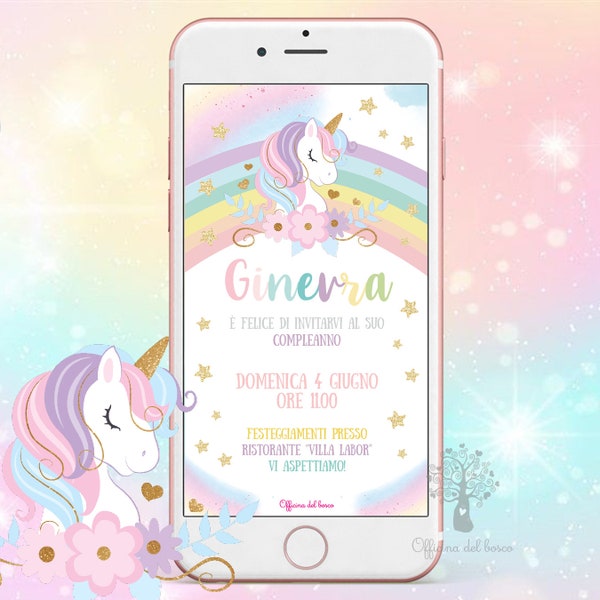 Invito Digitale whatsapp UNICORNO e ARCOBALENO festa personalizzabile  invito festa party kit, Battesimo, compleanno, 1 anno, 2 anni