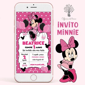 Invito Digitale TOPOLINA MINNIE personalizzato, rosso o rosa, invito festa , 1 anno, 2 anni, Battesimo, compleanno, comunione, cresima