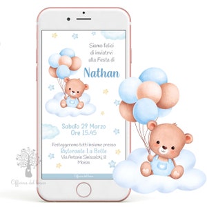 Invito digitale ORSETTO, battesimo, compleanno, comunione, bambino, bambina, invito digitale,  invito compleanno, rosa, azzurro