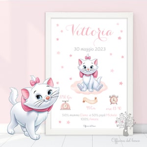Quadretto Nascita PDF o STAMPA con CORNICE Minou- Poster ricordo bimbo - quadro - idea regalo per nascita per bambino e bambina