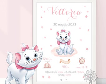 Quadretto Nascita PDF o STAMPA con CORNICE Minou- Poster ricordo bimbo - quadro - idea regalo per nascita per bambino e bambina