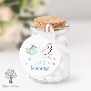 Bigliettini NO VASETTO Tag Bomboniere Nascita, rotondo è nato, Rosa, Azzurro, Personalizzati, battesimo, baby shower, nascita personalizzati