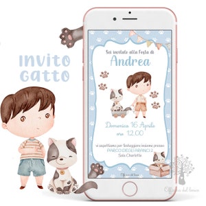 Invito digitale animali della BAMBINO con GATTO invito festa whatsapp, 1 anno, 2 anni, Battesimo, compleanno, comunione, cresima