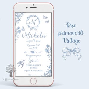Invito Rose Vintage whatsapp - Biglietto invito festa  Invito Nascita, Battesimo, cresima, comunione, compleanno, lilla, Inviti digitali