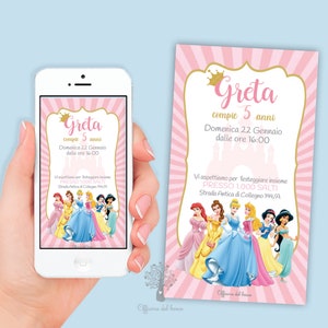Invito Digitale PRINCIPESSE DISNEY invito festa, 1 anno, 2 anni, 3 anni, 4 anni e 5 anni, 6 anni Battesimo, compleanno, comunione, cresima