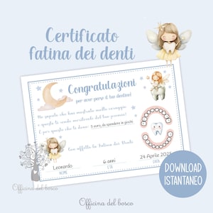 Official Tooth Fairy Certificate, Tooth Loss Certificate, Children, Blue or Pink, Milk Teeth, Tooth Fairy