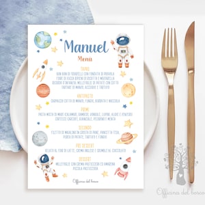 Menù Astronauta Spazio e pianeti cerimonia, festa battesimo, segnaposto, festa di compleanno, comunione, menù ristorante, tag bomboniera