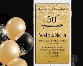 Invito digitale per Anniversario di matrimonio per festeggiare 10 anni, 20 anni, 25 anni, 30 anni, 40 anni, 50 anni  da inviare con whatsapp