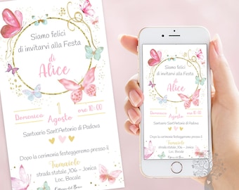 Watercolor Butterfly Digital Invitation for WhatsApp | Baby Girl's Baptism Invitation | Custom Butterfly-Themed First Birthday