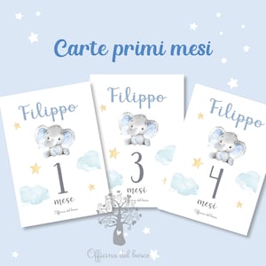 Card  ELEFANTINO primi mesi del bambino, compi mese, mese per mese, idea regalo card nascita, natale, battesimo, complimese