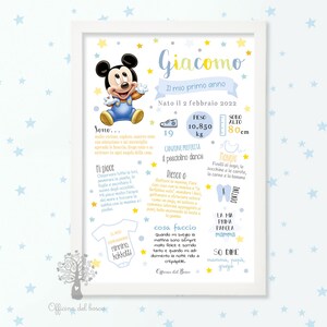 Quadretto crescita Topolino Baby e tanti altri disegni digitale o STAMPA con CORNICE 1 anno 2 anni 3 anni 4 anni - idea regalo compleanno