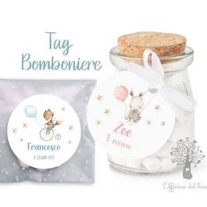 Tag BIGLIETTO bomboniera, Vintage, Coniglietto, volpe, adesivo, rosa, azzurro, nascita, bambino bambina battesimo, primo compleanno, cresima