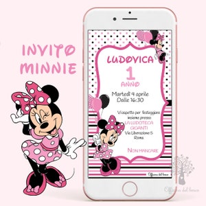 Invito Digitale TOPOLINA MINNIE invito festa , 1 anno, 2 anni, Battesimo, compleanno, comunione, cresima