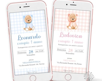 Invito Digitale Baby Orsetto, Annuncio Nascita Personalizzato, Invito WhatsApp Battesimo Orsetto, Primo Compleanno Teddy Bear, File Digitale