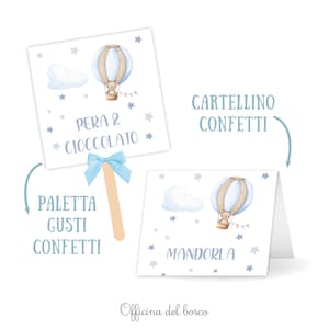 Paletta o cartellino per confettata o caramellata, gusti confetti, cavaliere, battesimo, comunione, cresima, cerimonie...