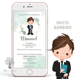 Invito BAMBINO, invito festa  Invito cresima, invito prima comunione, cerimonia, compleanno, invito whatsapp, invito cerimonia, verde, blu