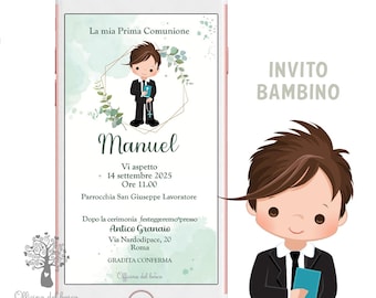 CHILDREN'S invitation, party invitation, confirmation invitation, first communion invitation, ceremony, birthday, WhatsApp invitation, ceremony invitation, green, blue