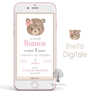 Invito digitale ORSETTO, rosa o azzurro, battesimo, compleanno, bambino, bambina, invito digitale,  invito compleanno, rosa, azzurro