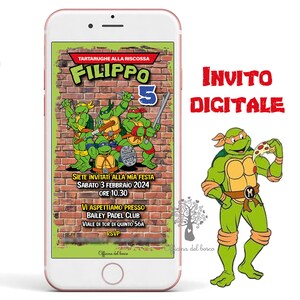 Invito Digitale Tartarughe, Ninja, cartoni animati, whatsapp invito festa supereroi party kit,  Paw, compleanno, comunione, cresima