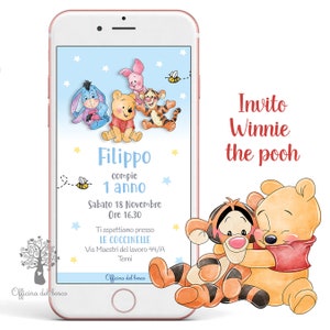 Invito digitale WINNIE THE POOH invito whatsapp Invito Nascita, Battesimo, compleanno, bambino o bambina, rosa o azzurro