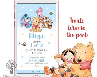Invito digitale WINNIE THE POOH invito whatsapp Invito Nascita, Battesimo, compleanno, bambino o bambina, rosa o azzurro