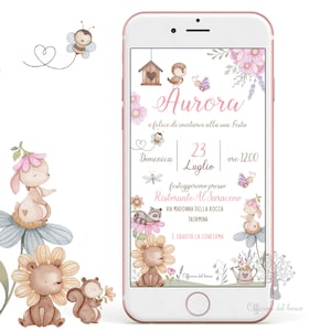 Invito Digitale FIORI PRIMAVERA BAMBINA bambino whatsapp Biglietto invito festa Invito Nascita, Battesimo, compleanno, rosa, Inviti digitali