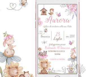 Invito Digitale FIORI PRIMAVERA BAMBINA bambino whatsapp Biglietto invito festa Invito Nascita, Battesimo, compleanno, rosa, Inviti digitali