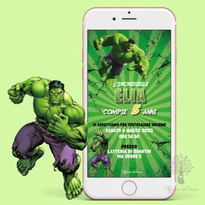 Invito Digitale SUPER EROE HULK, eroi, Ninja, Batman, whatsapp invito festa supereroi, Nascita, Battesimo, compleanno, comunione, cresima