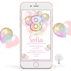 Invito Digitale  PALLONCINI color pastello BAMBINA  whatsapp - Biglietto invito festa, Nascita, Battesimo, compleanno, rosa, Inviti digitali