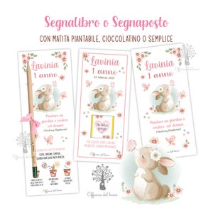 Segnalibro bomboniera CONIGLIETTO, matita, cioccolatino, segnaposto, battesimo, compleanno, primo compleanno, nascita, comunione, cresima