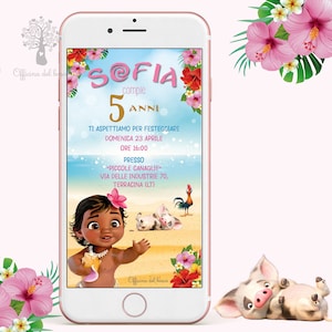 Invito OCEANIA Moana baby invito festa, 1 anno, 2 anni, 3 anni, 4 anni e 5 anni, 6 anni Battesimo, compleanno, primo compleanno  bambina