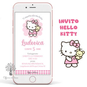 Invito Digitale Hello kitty rosso o rosa, invito festa, 1 anno, 2 anni, 3 anni, 4 anni, 5 anni, 6 anni, 7 anni, 8 anni Battesimo, compleanno