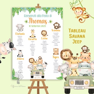 Tableau SAVANA - PDF - File da stampare  - battesimo, compleanno, comunione, cresima, segnatavolo, segnaposto, decorazioni battesimo