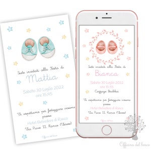 Invito SCARPINE Bambina e Bambino Invito battesimo, annuncio nascita, annuncio gravidanza, colori pastello rosa azzurro, elegante e delicato