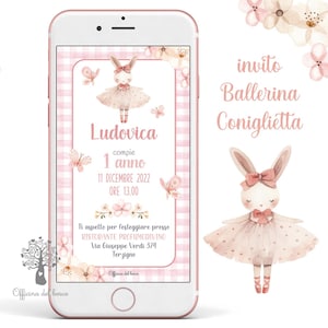 Invito Coniglietto BALLERINA, tutù, colori pastello, primo compleanno invito battesimo, invito compleanno, invito, comunione, cresima.