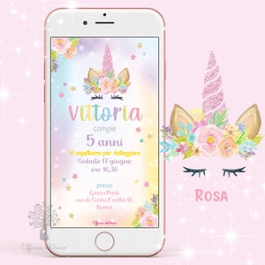 Invito Digitale UNICORNO rosa, azzurro e oro, festa personalizzabile  invito festa party kit, Battesimo, compleanno, 1 anno, 2 anni