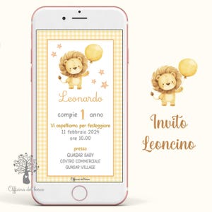 Invito FESTA LEONE Digitale invito whatsapp, Primo compleanno, bambina, bambino, 1 anno, 2 anni, Battesimo, compleanno, comunione, cresima