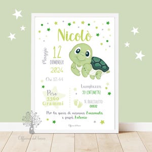 Quadretto Nascita - PDF o STAMPA con CORNICE tartaruga disegno - Poster ricordo bimbo - quadro - idea regalo per nascita