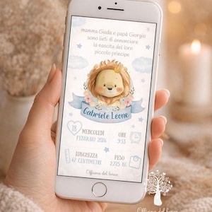 Digital Birth Announcement Elephant Cloud, WhatsApp - he was born, she was born, baby boy, baby girl, pink or blue, baby, newborn, birth ribbon image 2