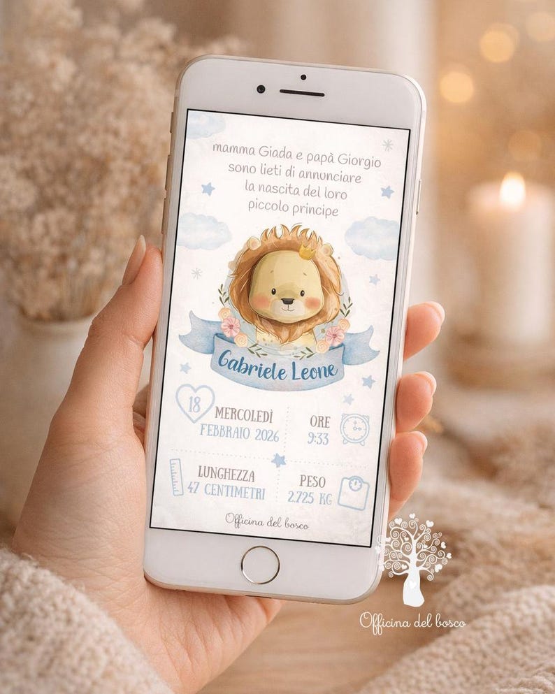 Digital Birth Announcement Elephant Cloud, WhatsApp - he was born, she was born, baby boy, baby girl, pink or blue, baby, newborn, birth ribbon image 2