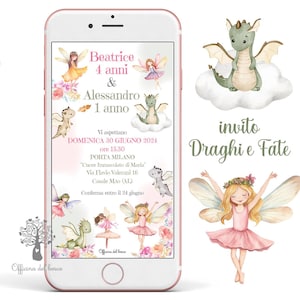 Invito Digitale Fate, FATINA invito festa DIGITALE whatsapp, 1 anno, 2 anni, 3 anni, 4 anni, 5 anni Battesimo, compleanno, comunione, draghi