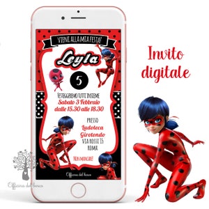 Invito Digitale Lady Bug super eroe coccinella whatsapp invito festa bambina, party kit, Battesimo, compleanno, comunione, cresima, rosso
