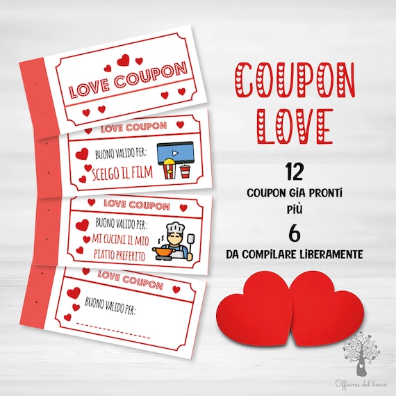 Love Coupon Stampato e spedito 12 coupon, 6 da compilare, buoni romantici  anniversario di matrimonio, Idea Regalo di San Valentino, Natale -   Italia