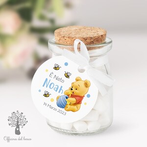 BIGLIETTO Winnie the Pooh bomboniera - NO VASETTO - Tag rotondo è nato - rosa e azzurro, nascita bambino - bomboniera per battesimo