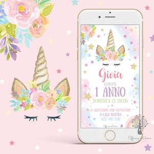 Invito DIGITALE UNICORNO e ARCOBALENO whatsapp festa personalizzabile  invito festa party kit, Battesimo, compleanno, 1 anno, 2 anni
