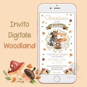 Invito BOSCO INCANTATO woodland invito festa - animali del bosco -  whatsapp, party kit, Nascita, Battesimo, compleanno, comunione, cresima